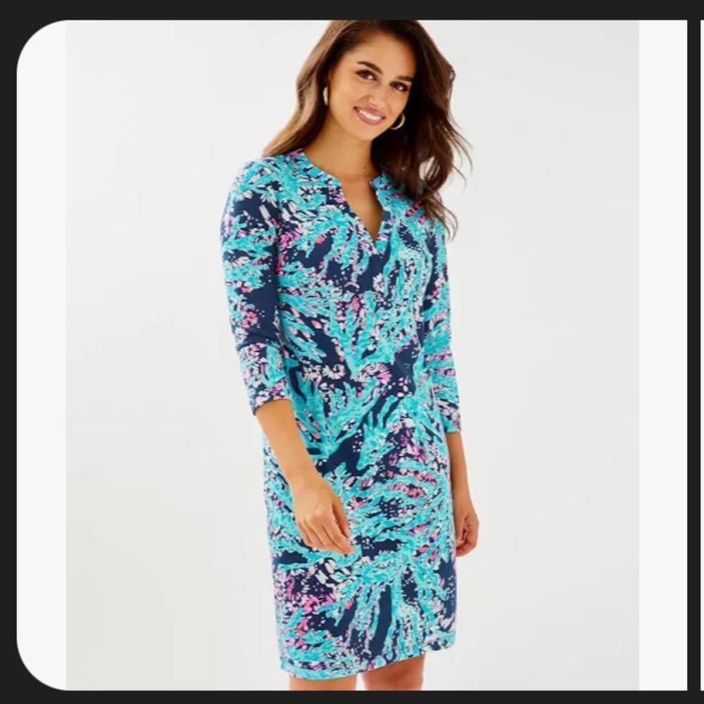 LILLY PULITZER Delora Dress High Tide Navy Coral Club Woman's Small